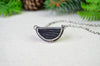 Black Tourmaline Half Moon Necklace w/ Pebble Accents