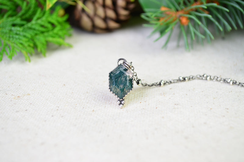 Moss Agate Hex Necklace