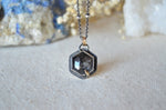 Black Sapphire Hex Necklace with 14K Yellow Gold Accents