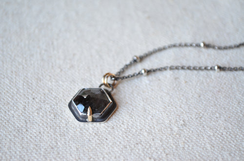 Black Sapphire Hex Necklace with 14K Yellow Gold Accents