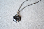 Black Sapphire Hex Necklace with 14K Yellow Gold Accents