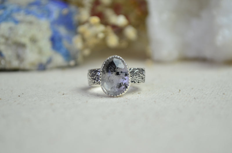 Herkimer "Diamond" Quartz Moon Crater Ring (Size 8)