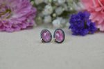 Pink Sapphire Post Earrings w/ 14K Accents