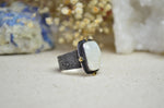 Rainbow Moonstone Textured Wide Band Ring w/ 14K Accents (Size 9)