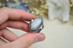 Silver Sheen Obsidian Textured Wide Band Ring w/ 14K Accents (Size 9 1/2)