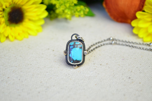 Yungai Turquoise Pendant w/ 14K Yellow Gold Accents