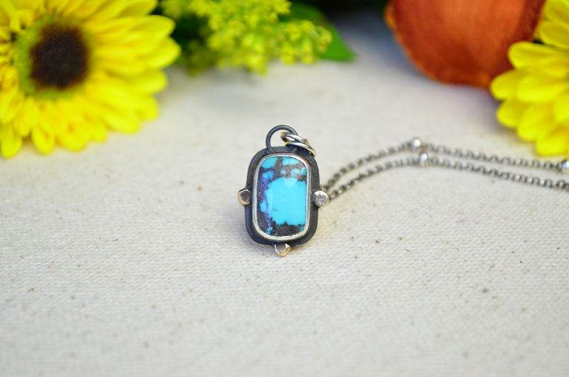 Yungai Turquoise Pendant w/ 14K Yellow Gold Accents