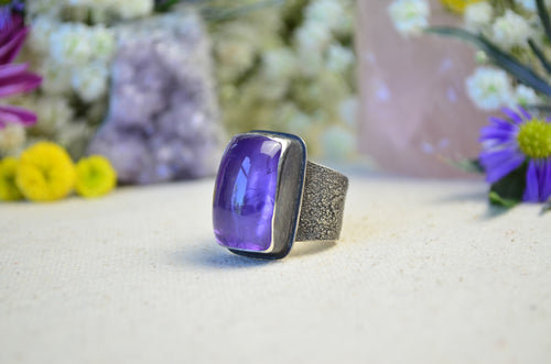 Amethyst Textured Wide Band Ring (Size 9)