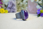 Amethyst Textured Wide Band Ring (Size 9)