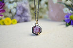 Raw Ruby Hex Necklace with 14K Yellow Gold Accents