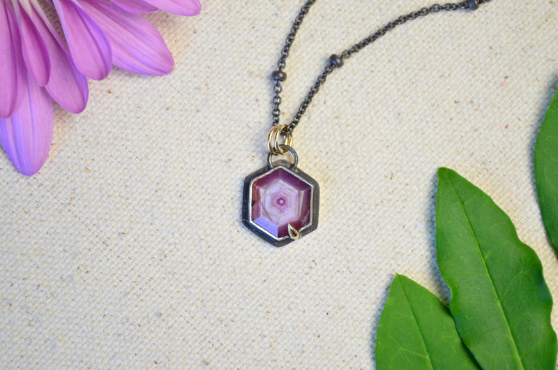 Raw Ruby Hex Necklace with 14K Yellow Gold Accents