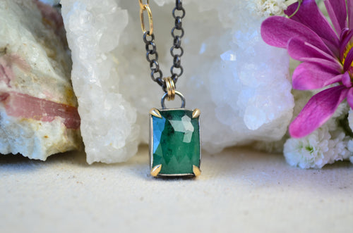 Emerald Necklace with 14K Yellow Gold Accents