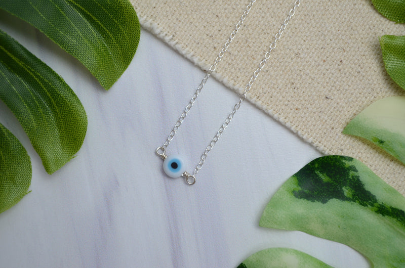 Evil Eye Necklace in White & Sterling Silver