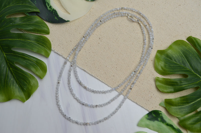 Rainbow Moonstone Rope Necklace in Sterling Silver
