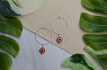 Evil Eye Hoop Earrings in Red & Sterling Silver