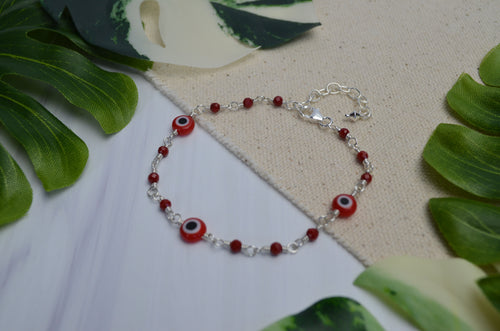 Evil Eye Bracelet in Red Coral & Sterling Silver