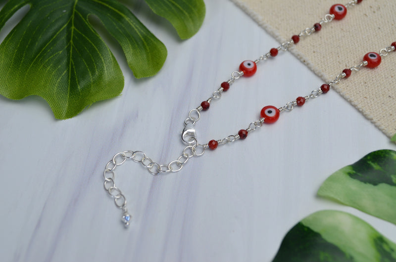 Evil Eye Necklace in Red Coral & Sterling Silver