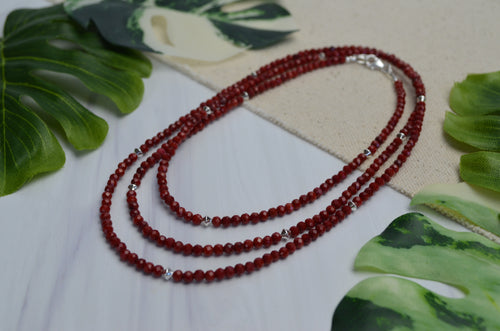 Red Coral Rope Necklace in Sterling Silver