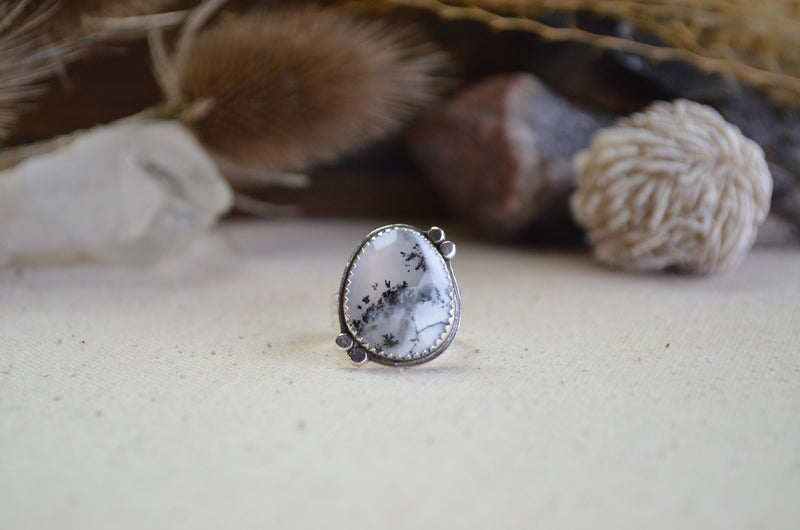 Dendritic White Opal Ring (Size 7)