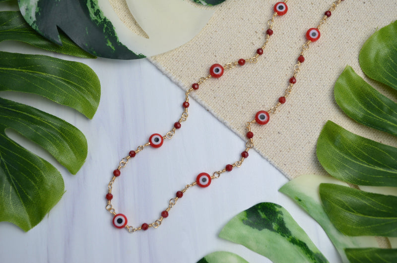 Evil Eye Necklace in Red Coral & 14K Gold Fill