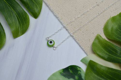 Evil Eye Necklace in Green & Sterling Silver