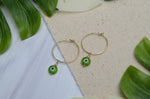 Evil Eye Hoop Earrings in Green & 14K Gold Fill