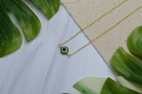 Evil Eye Necklace in Green & 14K Gold Fill