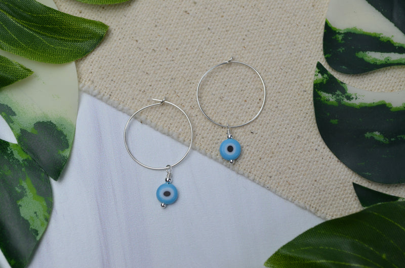 Evil Eye Hoop Earrings in Turquoise & Sterling Silver