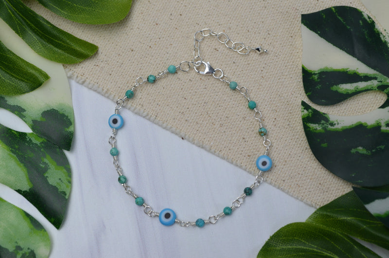 Evil Eye Bracelet in Turquoise & Sterling Silver