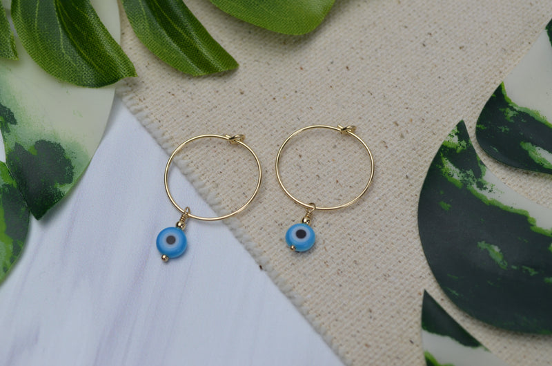 Evil Eye Hoop Earrings in Turquoise & 14K Gold Fill