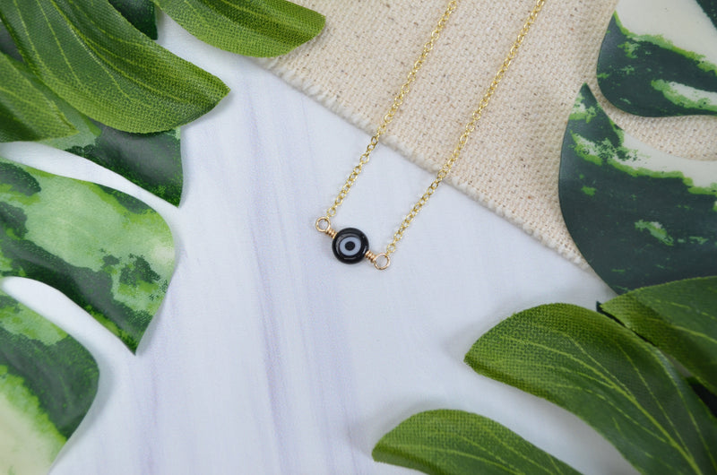 Evil Eye Necklace in Black & 14K Gold Fill